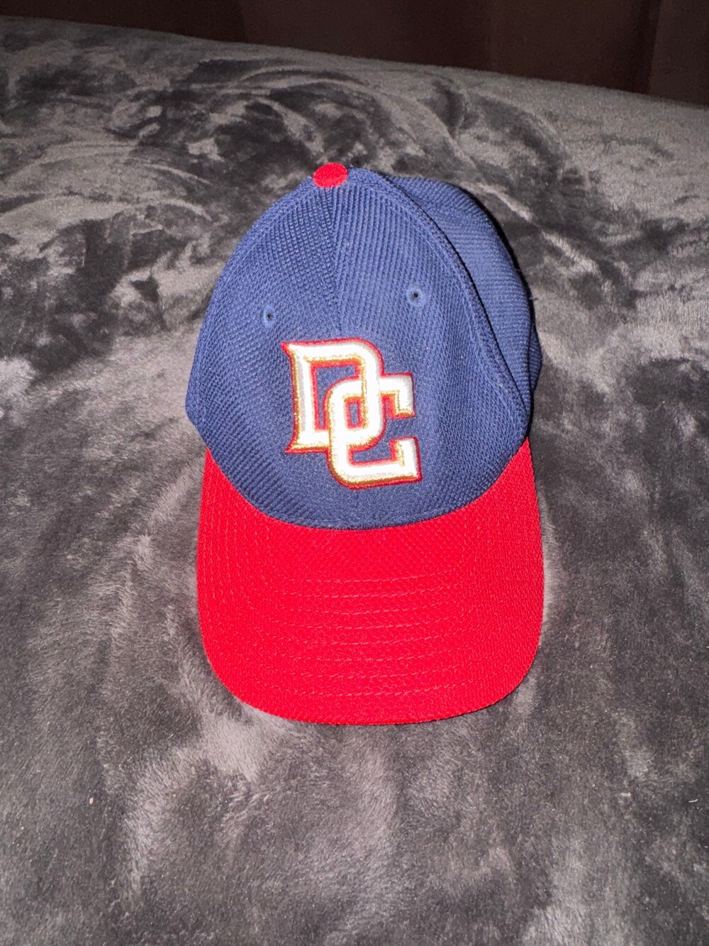 New Era 3930 Medium Large Navy Blue Red Cotton Baseball Cap DC Logo